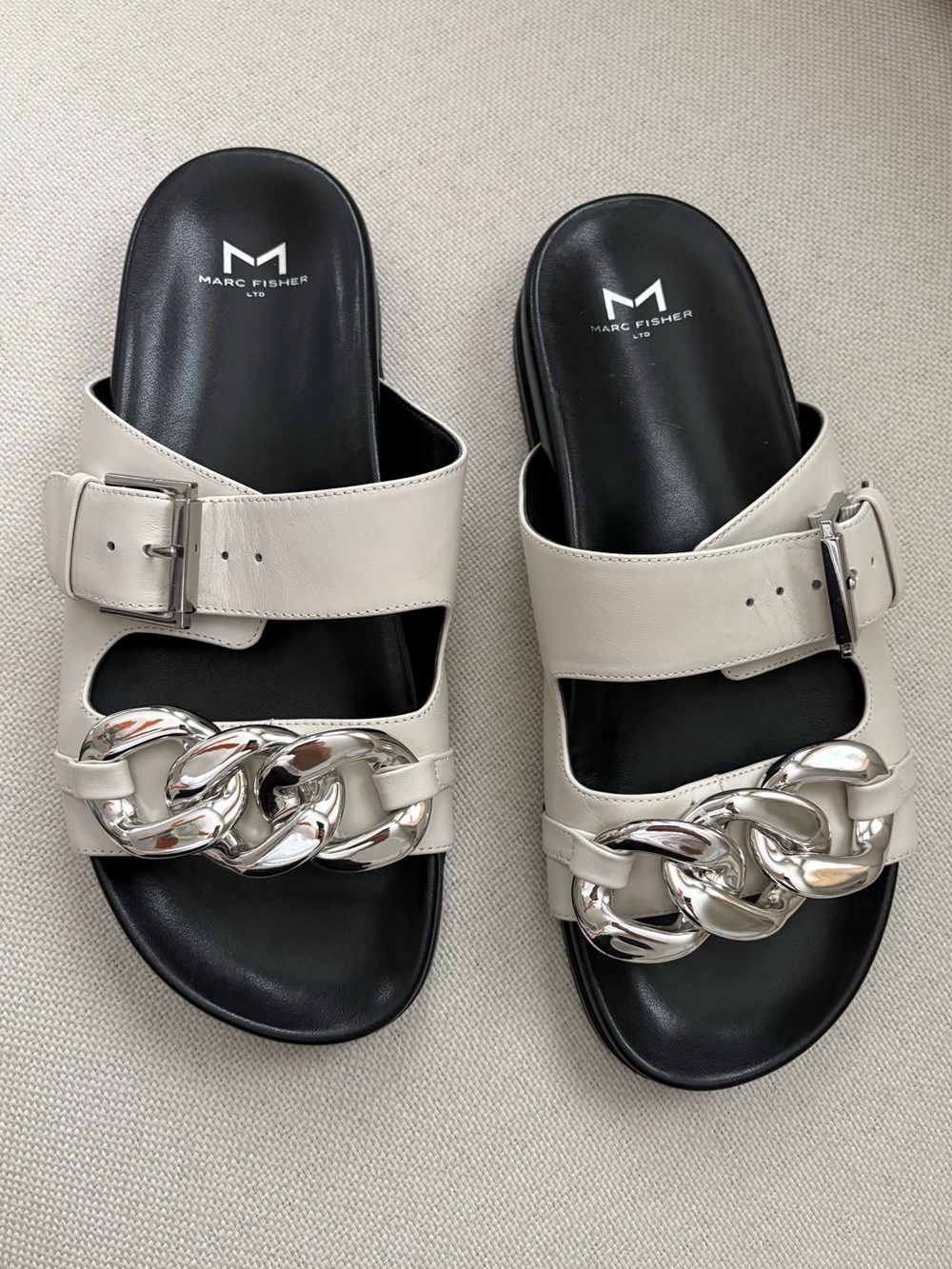 Marc Fisher LTD Fresno Women’s Chain Sandals Size 9 Chalk Gray Comfort Summer - Picture 1 of 11